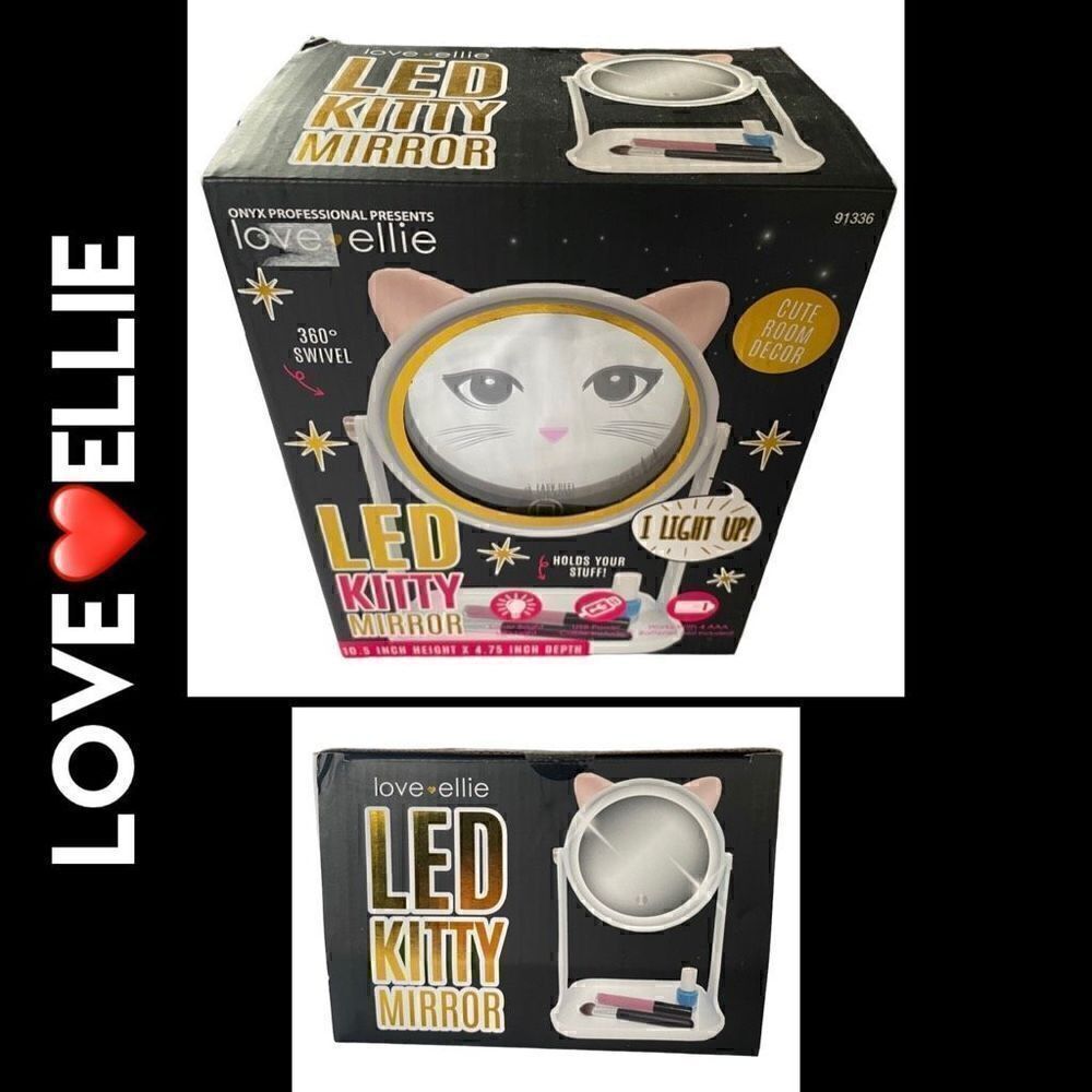 Love Ellie Onyx LED Kitty Makeup Mirror with Storage  USB Charge Dimmable
